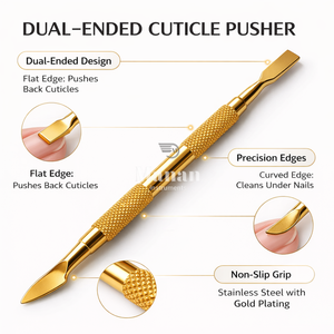 Pousse-cuticules professionnel en acier inoxydable réutilisable de haute qualité, double extrémité dorée, outil de nettoyage pour manucure et pédicure, OEM - Product Image 4