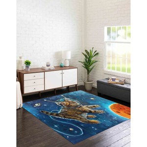 Alfombra de Gato Astronauta: Decoración Espacial para Cuarto de Bebé, Alfombra para Habitación Infantil, Alfombra de Chenilla - Product Image 3