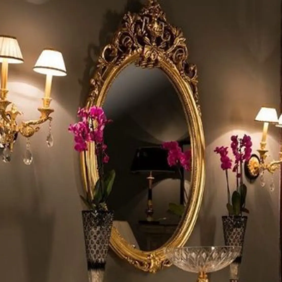 Aqma Furniture-Espejos de pared con marco para puerta, tallados, ovalados, de lujo, estilo antiguo