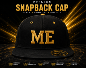 Casquette Snapback Unisexe Premium Y2K Noir et Or avec Broderie 3D, Visière Plate, 6 Panneaux, en Toile Respirante et Imperméable, Style Streetwear Décontracté, Lettre - Product Image 1
