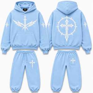 Ensemble de survêtement à capuche avec croix gothique et ailes d'ange, style streetwear, motif croix sacrée - Product Image 6