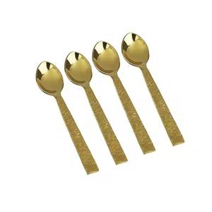 Brass Handmade <b>Gold</b> Polished coffee spoons set Spoon with Embossed Pineapple End Ribbed Handle - Product Image 3