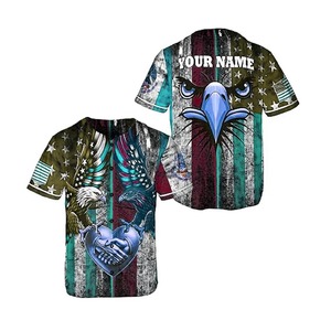 Maillot de baseball à manches courtes unisexe en maille 100 % polyester avec sublimation numérique d'aigle du drapeau américain, personnalisable avec le nom de l'équipe - Product Image 5