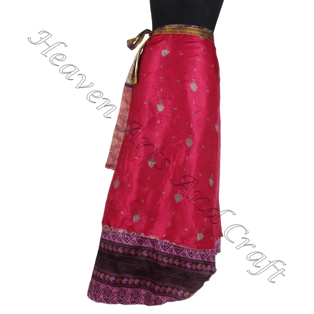 भारतीय थोक विंटेज साड़ी पहनने वाली महिलाओं को स्कर्ट 2 परत के आसपास पुरानी रेशम की साड़ी पहनने वाली महिलाओं को स्कर्ट 2 परत के आसपास