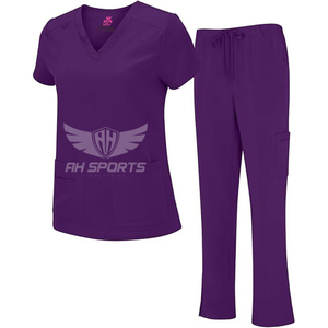Ensemble de gommage médical extensible pour femmes, ensemble de gommage médical personnalisé, haut extensible à col en V et pantalon cargo, tailles régulières et petites, exportateur et fournisseur - Product Image 1