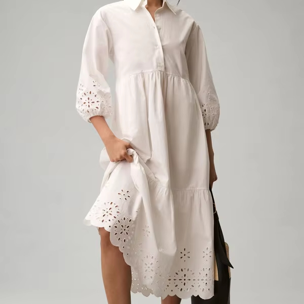 White Cotton Dresses Made in India - Loose Fit Maxi