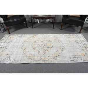 Tapis vintage, tapis de sol 3,7x8,4 pieds, tapis en laine blanc et orange - Product Image 3