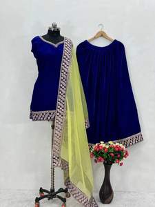 Haut en velours de viscose brodé lourd de haute qualité avec palazzo et organza Dupatta ensemble pour vêtements de mode éthique pour femmes à bas prix - Product Image 5