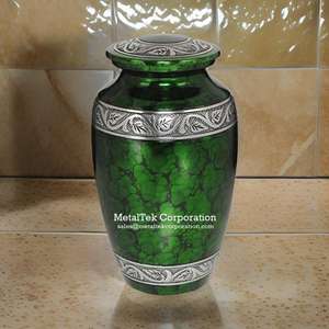 Urnas de cremación para adultos con estampado de transferencia verde brillante clásico Precio bajo Venta al por mayor MetalTek Corporation Frasco funerario de metal de alta calidad - Product Image 5