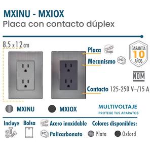 Placa de Enchufe Doble Estética, MXIOX-004, 4 Piezas, Enchufe Doble, 125-250 VCA, 15 A, 50/60 Hz, Plateado/Oxford, Acero Inoxidable - Product Image 2