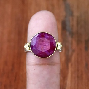 แหวนทับทิมแหวนเงินสเตอริงแบบเหลี่ยมเพชรพลอยแหวนของขวัญทูโทน - Product Image 2