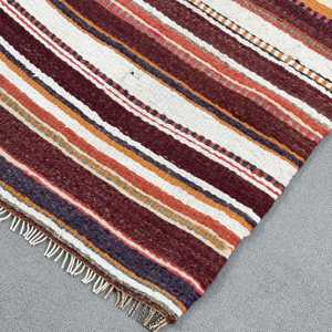 Alfombra Vintage de 2.5x6.2 pies, Alfombra Turca, Alfombra a Rayas Rojo Naranja - Product Image 4