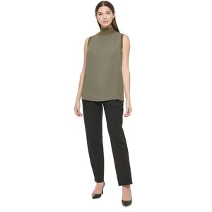 Top Senza Maniche a Collo Alto Verde per Donna Calvin Klein, Canotta Traspirante in Maglia, Taglia Unica, Logo Personalizzato, Stile Ins - Product Image 2