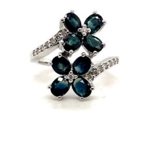 Grands diamants de saphir bleu, Style fleur, bagues de mariage pour femmes, pierres bleu Royal. Bague en argent Sterling 925, grandes bagues de fête - Product Image 1