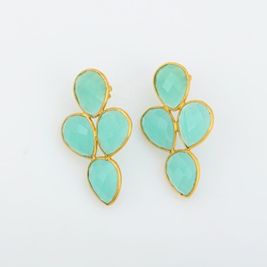 Boucles d'oreilles Aqua Chalecedony Boucles d'oreilles en argent sterling 925 plaqué or Bijoux fins Boucles d'oreilles en forme de poire - Product Image 4