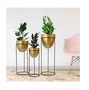 Macetas de calidad de lujo para el hogar y el jardín del hotel Diseño de tendencia Macetas de metal de forma redonda Maceta con soporte - Product Image 4