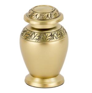 Urna de cremación de latón con acabado dorado y banda de grabado Urna de recuerdo de metal de alta calidad para cenizas humanas - Product Image 1