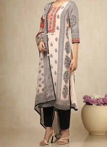 Encantadora ropa india y pakistaní Beige Negro Rojo Impreso Straight Fit viscosa Seda Mujeres Kurta Vestido con Dupatta Pant Set - Product Image 2