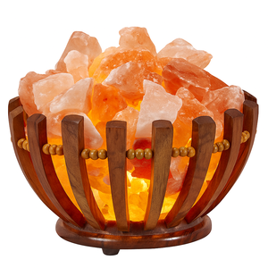 Lampe de Sel Authentique de l'Himalaya Veilleuse Ioniseur d'Air Panier en Bois Naturel Design pour Relaxation Éclairage d'Ambiance Artisanat Naturel - Product Image 5