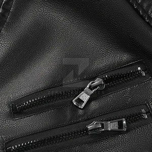 Veste en cuir pour homme, col montant, logo sur le devant, fermeture éclair, imperméable et écologique, respirante, mode d'hiver, best-seller, prix bas - Product Image 4