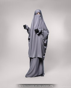 High Quality Nida Polyester Two Piece for Double Ruffle Elastic Sleeves Saudi Style Modest Islamic Floor Length Gray <b>Abaya</b> - Product Image 2