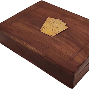 Handmade Brown Playing Cards Holder Case 1-Deck Organizer Box <b>Wooden</b> Indian Vintage <b>Game</b> - Product Image 1