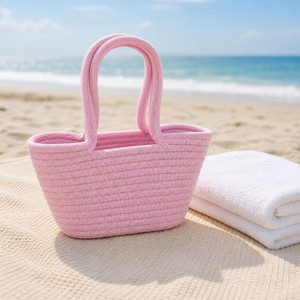 Bolso de Mano de Cuerda de Algodón Tejido a Mano para Mujer, Bolso de Playa de Verano con Asas Circulares, Estilo Casual - Product Image 3