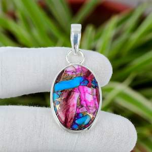 Colgantes y dijes finos de Plata de Ley 925, colgante de piedras preciosas turquesa de ostra rosa de corte ovalado para fiestas y regalos - Product Image 1