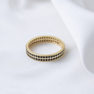 Anillo de Boda para Mujer, Diseño de Doble Hilera con Piedras de Circonita Cúbica Negra, Chapado en Rodio, Plata de Ley 925, Joyería Turca - Product Image 2