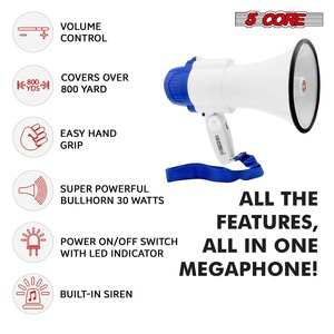 5 Core Megaphone 30W Bull Horn PA <b>Speaker</b> w 800 Yards Range USB Loud Siren Voice <b>Amplifier</b> Portable - Product Image 3