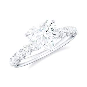 Heart Shape Moissanite <b>Solitaire</b> Engagement <b>Ring</b> with Side Stones, 925 Sterling <b>Silver</b> - Product Image 4