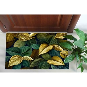 Alfombras Verde Esmeralda con Hojas Doradas, Alfombra Moderna, Alfombra Floral, Alfombra Decorativa para Salón, Alfombra Suave con Pelo Largo - Product Image 5