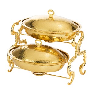 Nuevo Juego de Recipientes para Buffet Redondos de Acero Inoxidable Dorado, Calentador de Alimentos con Tapa Colgante Tipo Domo para Hotel, Restaurante y Catering - Product Image 2