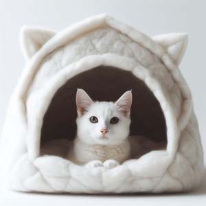 Blissful Cat Cave-Escondite de lana de tamaño pequeño Premium Lujoso Animal Patrón de rayas Cama para mascotas para tu amigo felino - Product Image 3