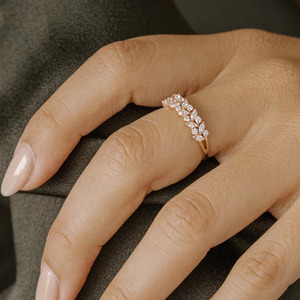 แหวนเพชรสองแถวทรงสูงทรงโค้งและทรงกลมเจียระไนแบบธรรมชาติเพชรแท้14K สีโรสโกลด์แข็งแบบราคาถูกผู้จำหน่ายเครื่องประดับขายส่ง - Product Image 4