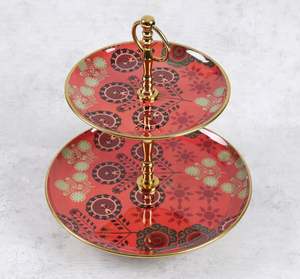 2-Tier Stainless Steel Cake <b>Stand</b> with Flourish <b>Cupcake</b> Dessert Holder Enamel Printed for Birthdays Weddings Parties - Product Image 1