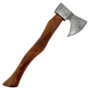 Hache décorative en acier de Damas d'inspiration viking, tête en acier à motif artisanal avec manche en bois poli pour collection et exposition - Product Image 3