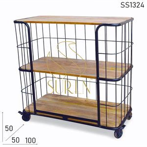 Bibliothèque indienne, Base de roue en métal, finition métallique, Design industriel - Product Image 2