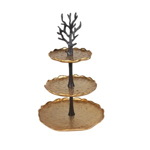 แท่นวางเค้กโลหะสองชั้นเคลือบทองพร้อมที่จับโลหะที่วางเค้กตกแต่งหรูหราดีไซน์หรูหราเคลือบทอง - Product Image 1