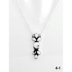 Southwest Style White Buffalo & Sterling Silver <b>Statement</b> <b>Necklace</b> Floral Pattern with Bezel Setting - Product Image 1
