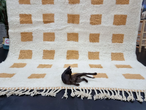 Checkered Moroccan Handmade <b>Rug</b> 8x10 Ft Size Hand Knotted Orange And <b>Blue</b> <b>Rug</b> For Home Decor Abstract <b>Rug</b> - Product Image 4