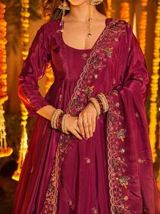 Designer Polyester Bollywood Anarkali Palazzo Set Thread <b>Sequin</b> Work <b>Flared</b> Silhouette Matching Dupatta Salwar Kameez - Product Image 3
