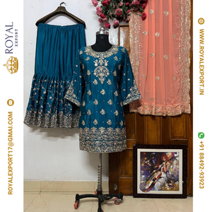 Presentación de seda Chinon de buena calidad con colección de trajes bordados Sharara - Product Image 5