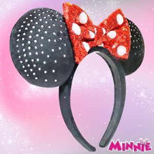 H.E.R. ACCESSORIES Minnie Ears Embedded Rhinestones Minnie Plush Ears - Large <b>Sequin</b> Red Bow on a Thick Elastic <b>Headband</b> Ages 3+ - Product Image 1
