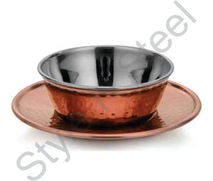 Vente en gros de bol à doigts en acier inoxydable de couleur cuivre poli avec soucoupe plats de service de restaurant écologiques - Product Image 1