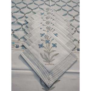 Jannat respetuoso con el medio ambiente Handblock estampado de lona de algodón mantel ajustado azul/gris 6/8 plazas para hoteles sala de estar comedor - Product Image 2