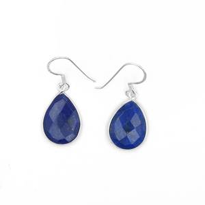 Boucles d'oreilles faites à la main en argent sterling 925 avec lapis lazuli poire naturelle à facettes pierres précieuses cristal bijoux accessoires - Product Image 3