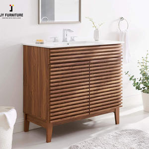 Meuble-lavabo de salle de bain moderne autoportant JY Vietnam avec lumière LED Meuble lavabo en céramique en matériau MDF - Product Image 2