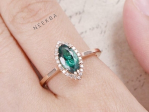 Anillo de Esmeralda cultivado en laboratorio de corte Marquesa de 5*10mm, anillo de Plata de Ley 925 verde esmeralda, anillo solitario en forma de marquesa de La India - Product Image 5