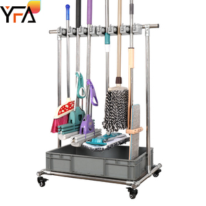Adjustable Janitorial Cart Housekeeping Trolley <strong>Cleaning</strong> Cart on Wheels Housekeeping <strong>Caddy</strong> with Shelves Broom Mop Holder - Product Image 1